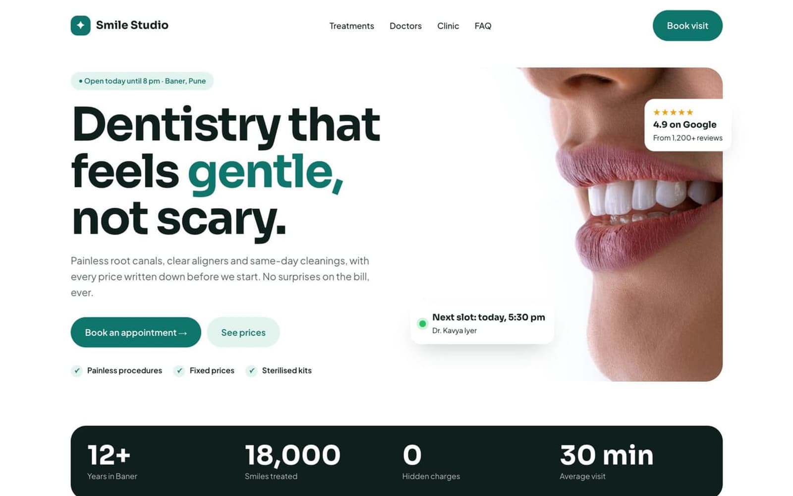 Smile Studio Dental website homepage