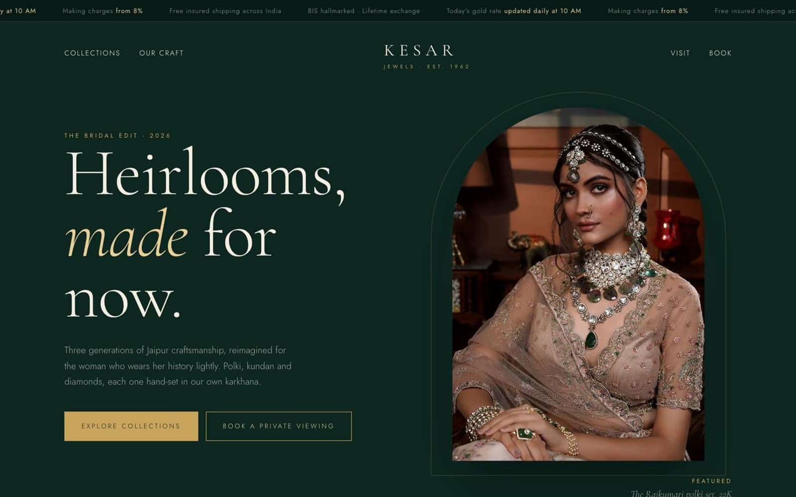 Kesar Jewels website homepage