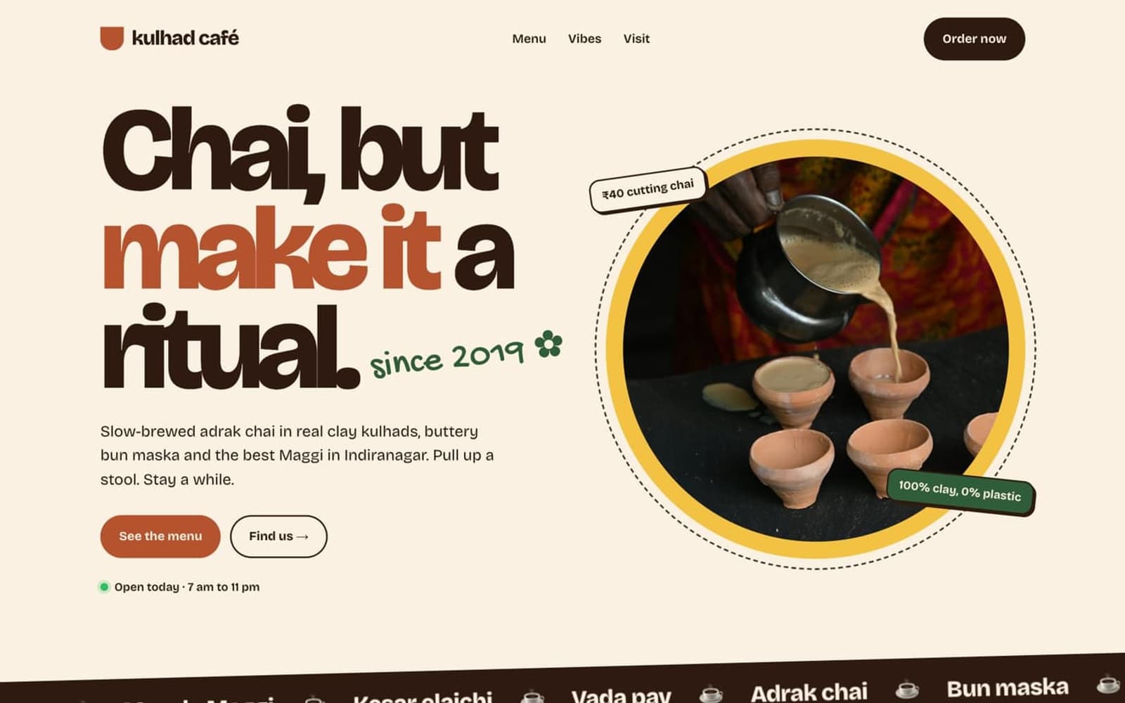 Kulhad Café website homepage