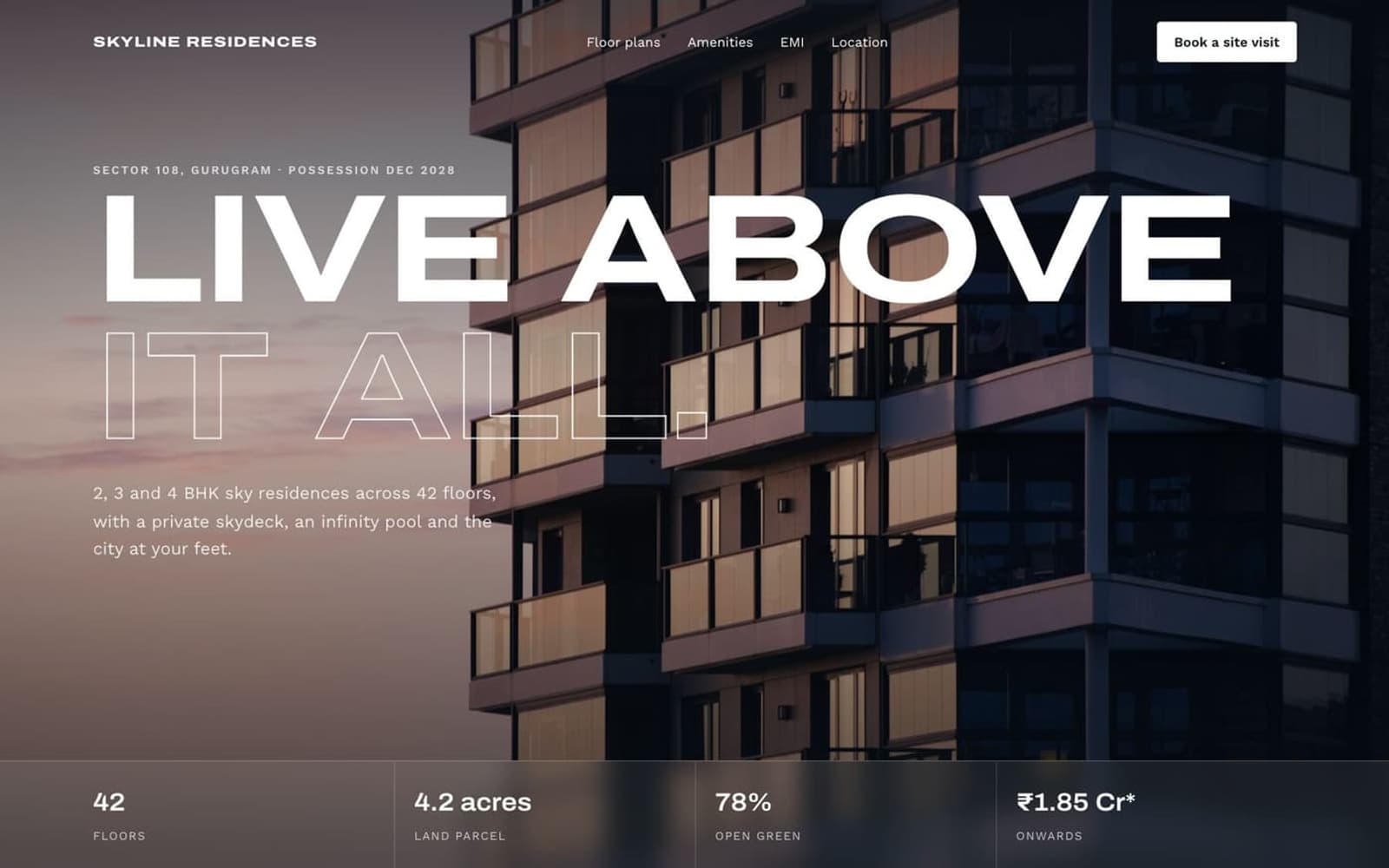 Skyline Residences website homepage