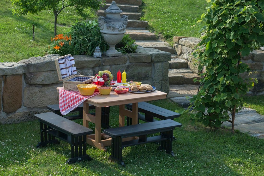 Breakfast table set in a garden