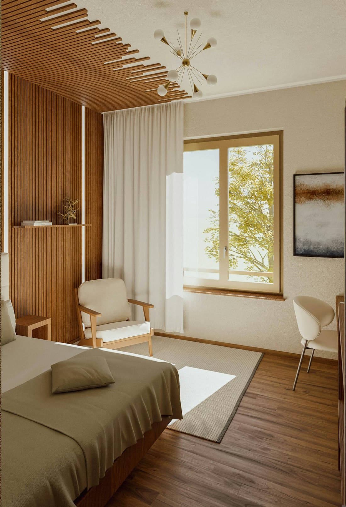 Bright bedroom with a large window