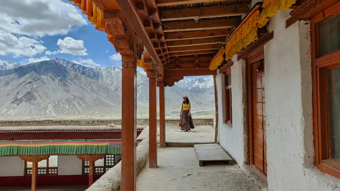 Wooden veranda with mountain views