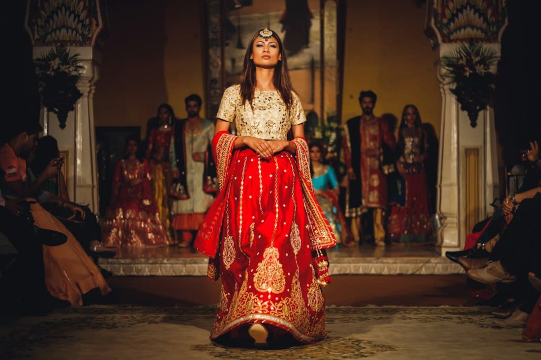 Bride in a red embroidered lehenga