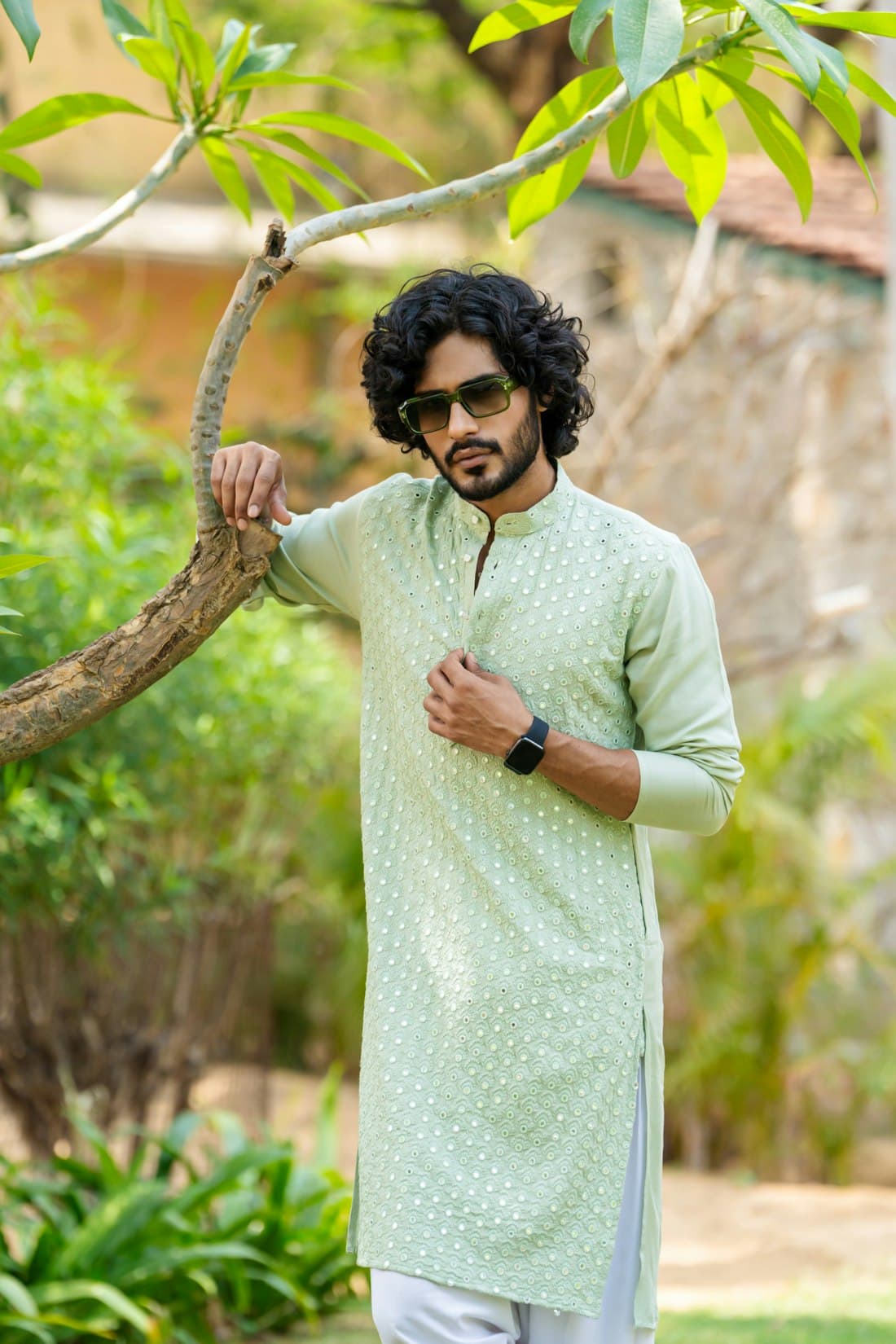 Man in a mint green kurta