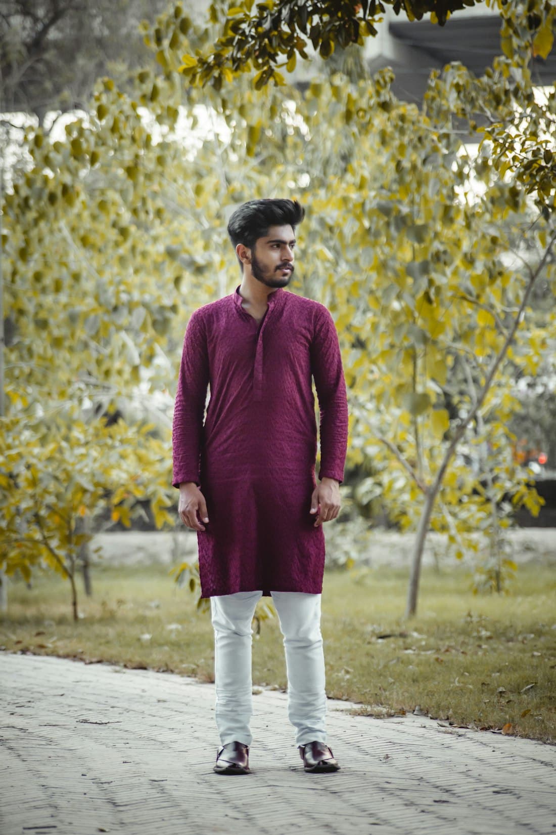 Man in a maroon handloom kurta