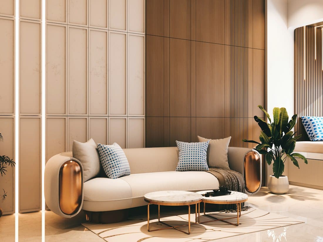 Warm lounge with wooden panels